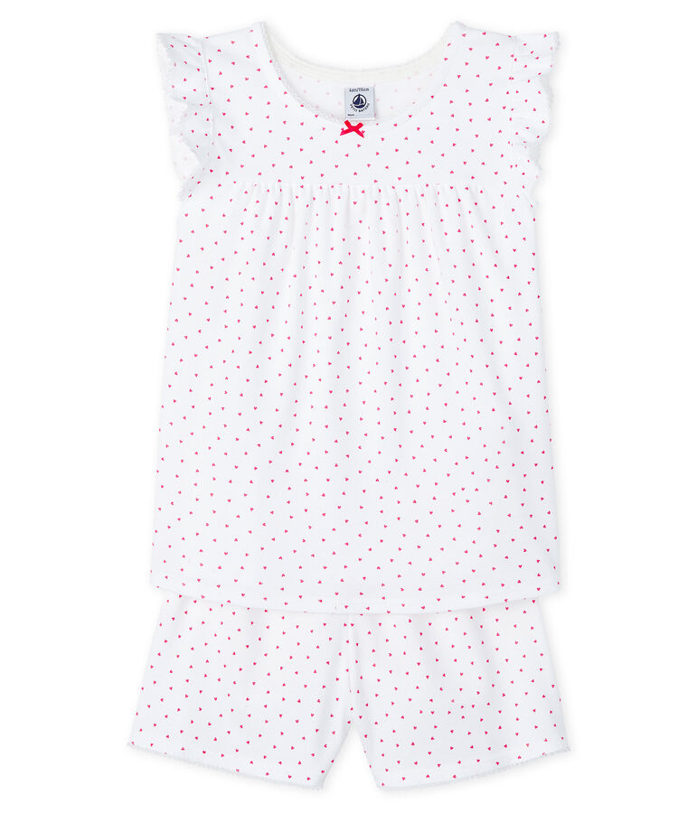 Girls' Pink Ribbed Short Pyjamas white/pink