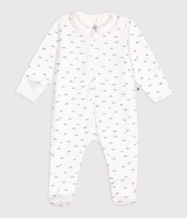 Babies' cotton pyjama suit with a small cloud-design collar white/multicolor
