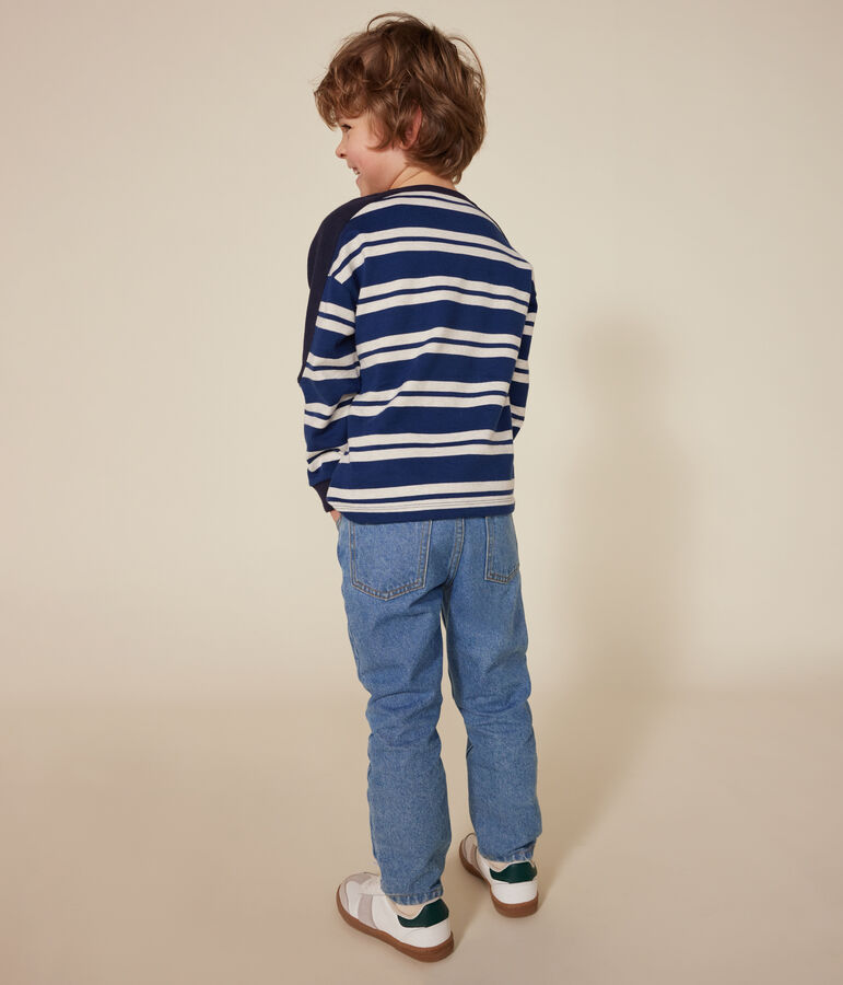 Boys' thick cotton sweatshirt blue/beige