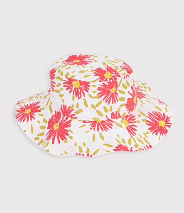 Children's floppy sun hat in floral-print poplin white/multicolor