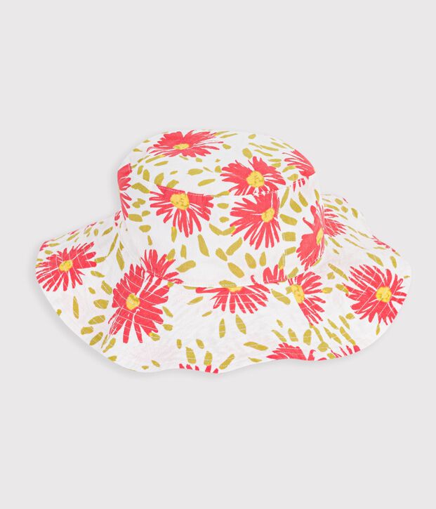 Children's floppy sun hat in floral-print poplin white/multicolor