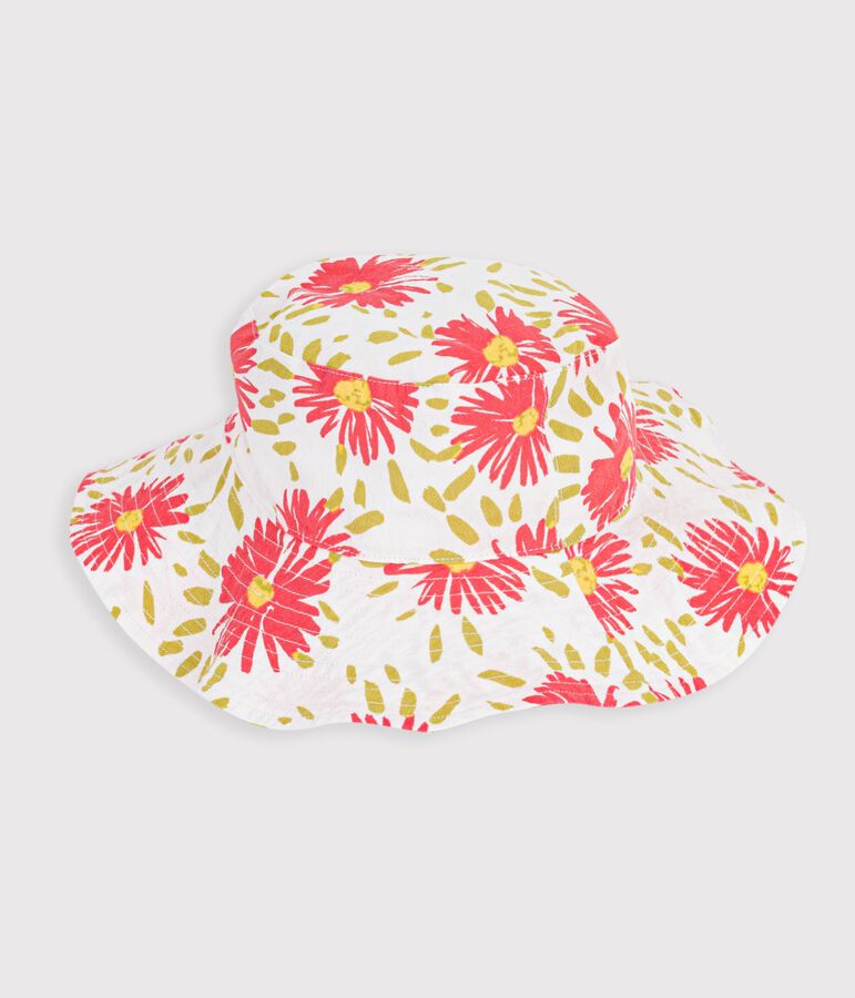 Children's floppy sun hat in floral-print poplin white/multicolor