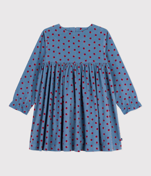 Children's long-sleeved printed corduroy dress blue/multicolor