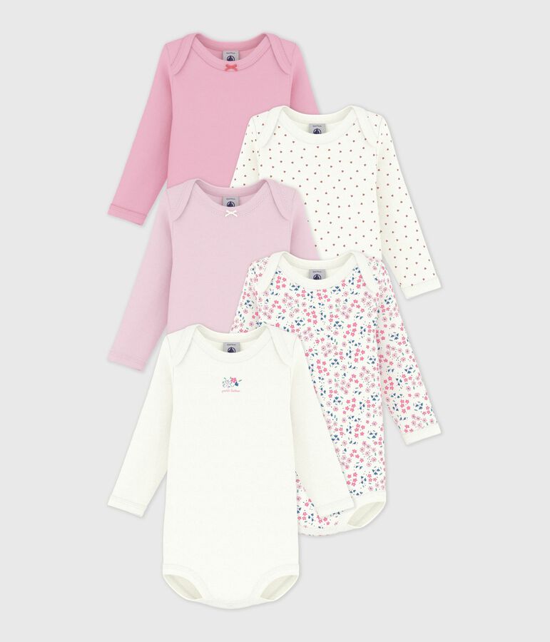 Pack of babies' long-sleeved floral-print cotton bodies multicolor