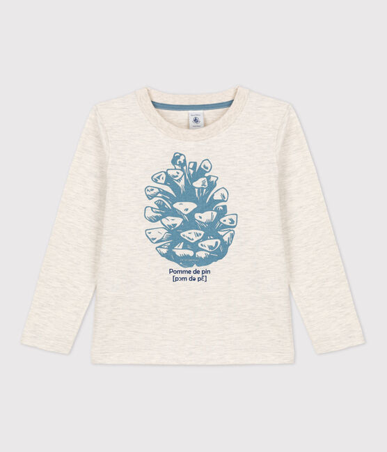 Boys' Long-Sleeved Cotton T-Shirt MONTELIMAR CHINE beige