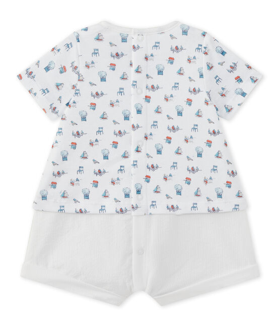 Baby boys' dual-fabric romper ECUME white/MULTICO white