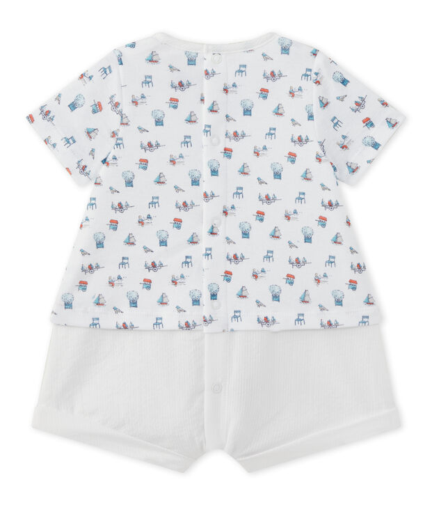 Baby boys' dual-fabric romper white/multicolor