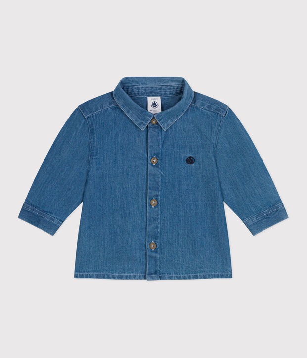 Babies' plain denim shirt blue