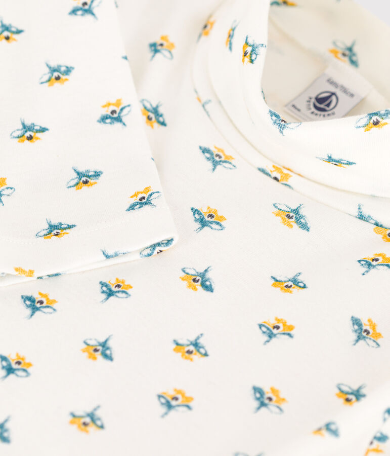 Girls' floral print cotton polo neck white/multicolor