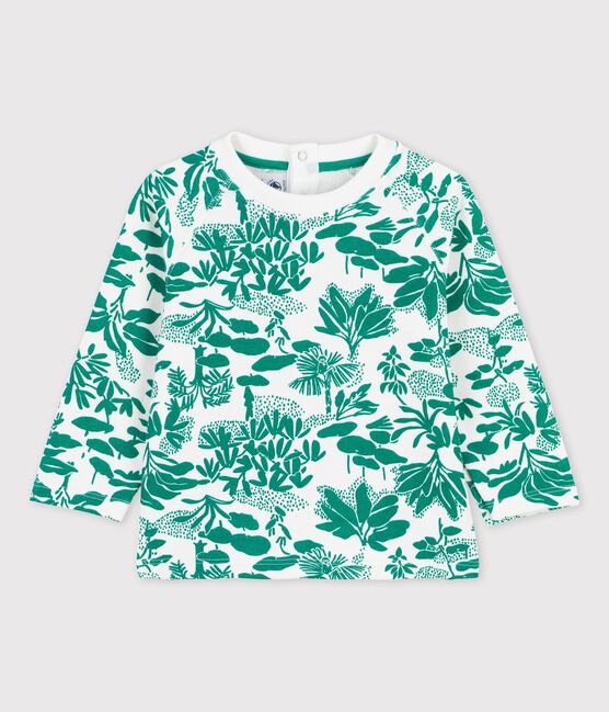 Babies' Plant Print Fleece Sweatshirt MARSHMALLOW white/GAZON green