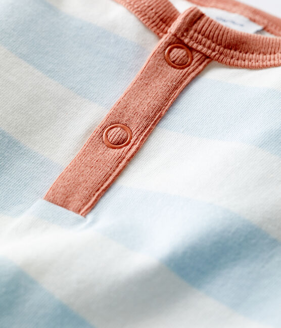 Babies' Striped Jersey Short Playsuit PLEINAIR /MARSHMALLOW