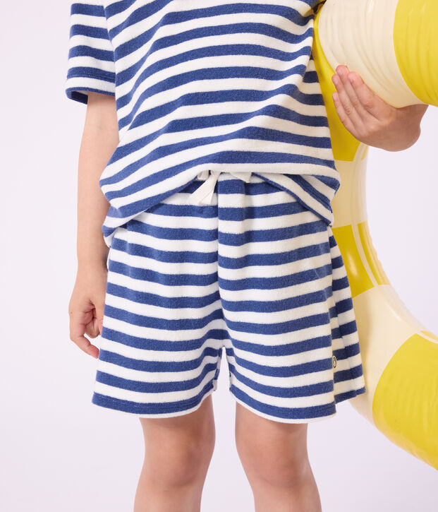 Children's stripy cotton shorts blue/white