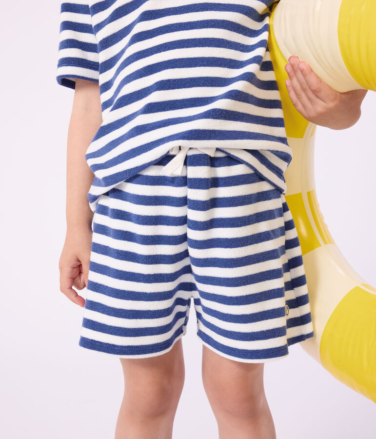 Children's stripy cotton shorts blue/white