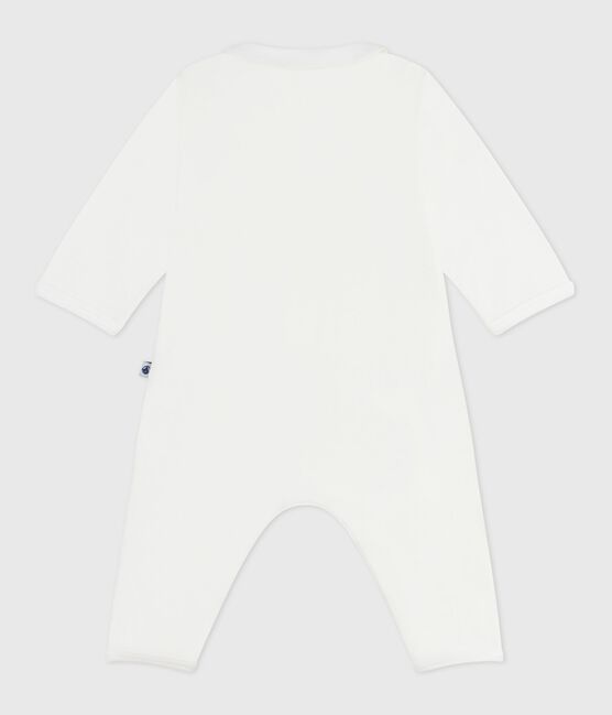 Babies' footless plain cotton pyjamas MARSHMALLOW white