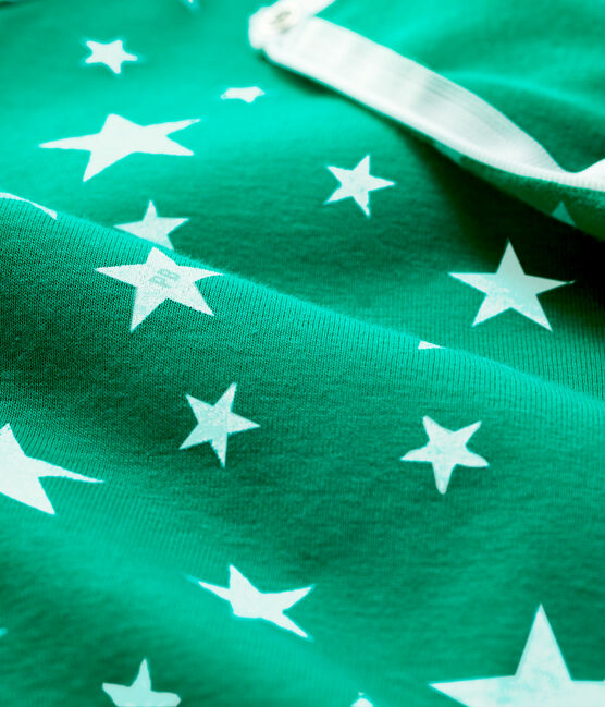 Babies' Zip-Up Starry Cotton Sleepsuit GAZON green/ECUME white