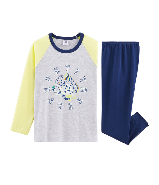 Boys' Ribbed Pyjamas MEDIEVAL blue/MULTICO white