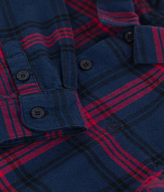 Boys' checked cotton flannel shirt SMOKING blue/MULTICO white