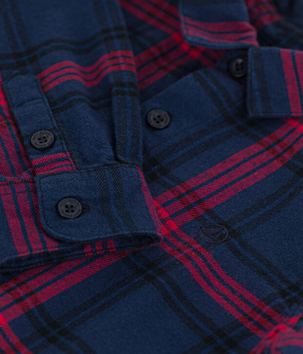 Boys' checked cotton flannel shirt blue/multicolor