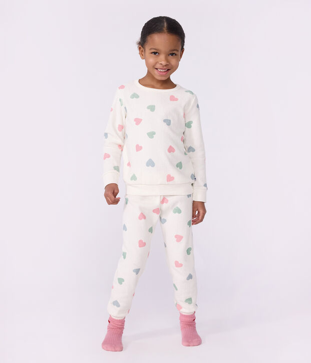 Children's cotton terry pyjamas with hearts Ecru/multicolor