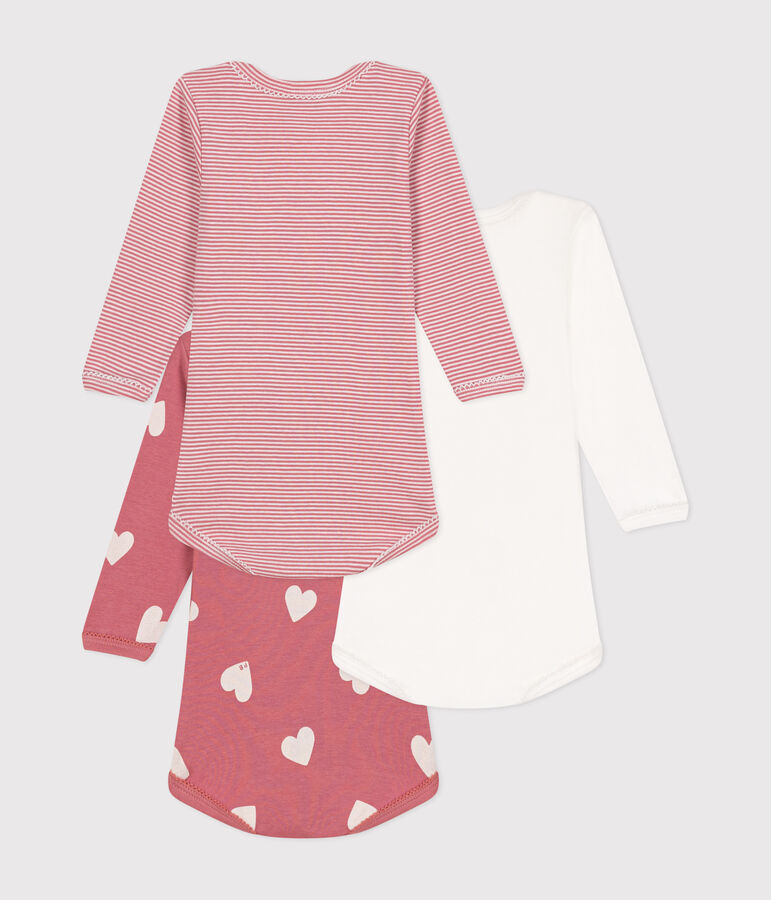 Babies' long-sleeved heart pattern cotton bodysuits - 3-pack multicolor