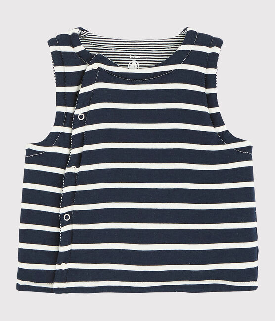 Babies' Reversible Sleeveless Vest in Padded Rib Knit SMOKING blue/MARSHMALLOW white