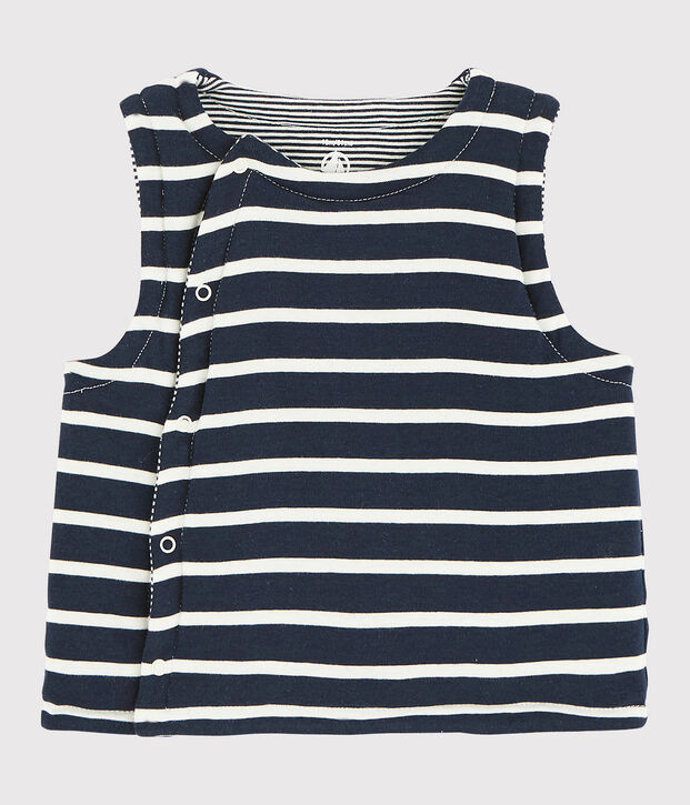 Babies' Reversible Sleeveless Vest in Padded Rib Knit blue/white