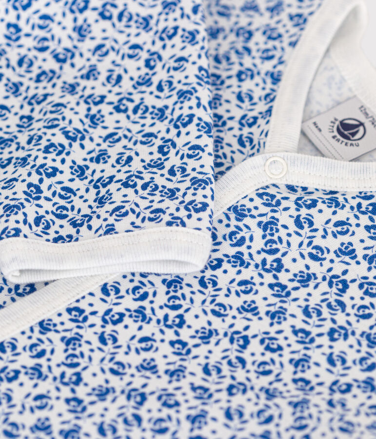 Babies' Floral Print Cotton Pyjamas white/blue