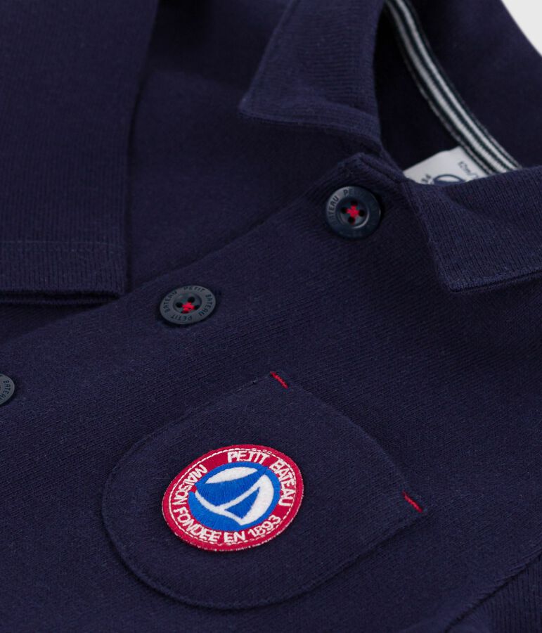 Babies' long, plain overall-style cotton playsuit blue