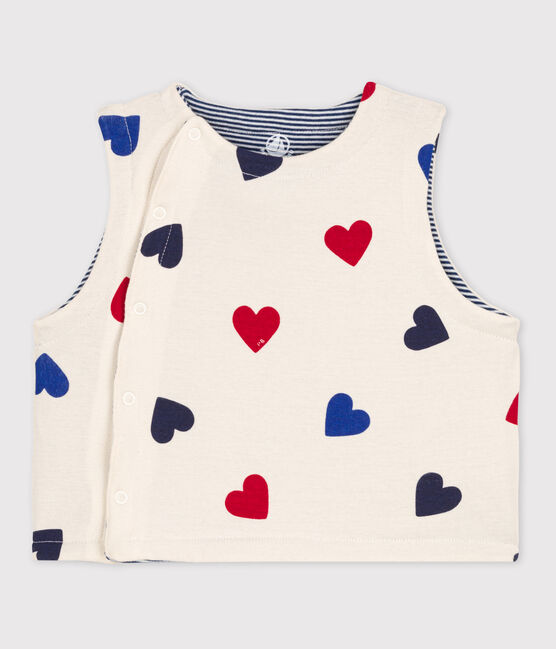 Babies' Reversible Heart Patterned Sleeveless Cotton Cardigan AVALANCHE white/MULTICO