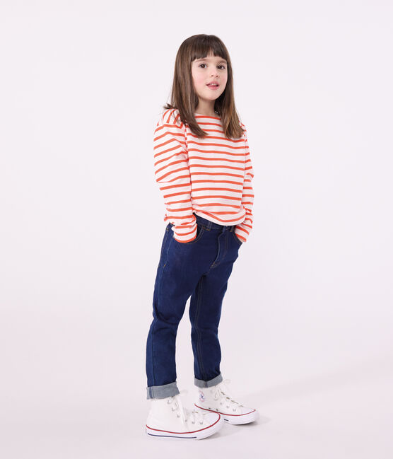 Children's unisex long-sleeved cotton Breton top FLEUR pink/SPICY