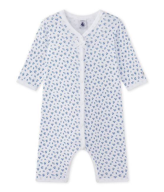 Baby girl's footless sleepsuit ECUME white/BLEU blue