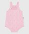 Babies' short openwork knit cotton playsuit pink
