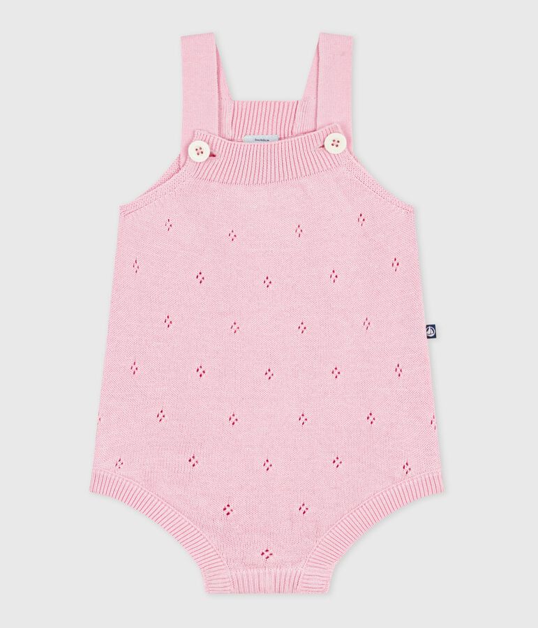 Babies' short openwork knit cotton playsuit pink