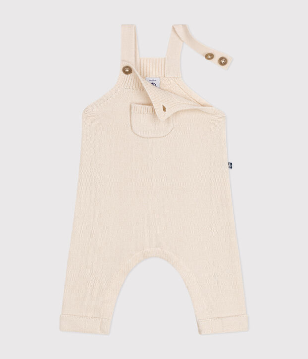 Babies' dungarees knitted in wool and cotton Ecru