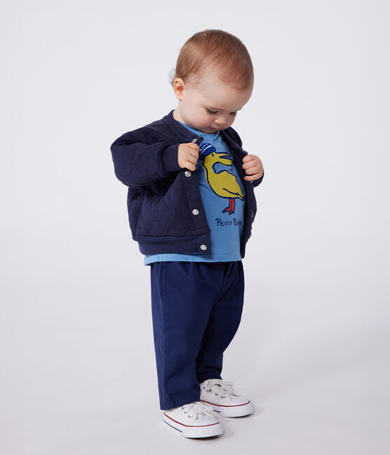 Babies' Quilted Tube Knit Baseball Jacket SMOKING blue