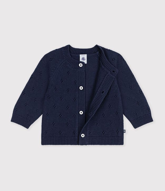 Babies' plain wool and cotton knit cardigan SOIR
