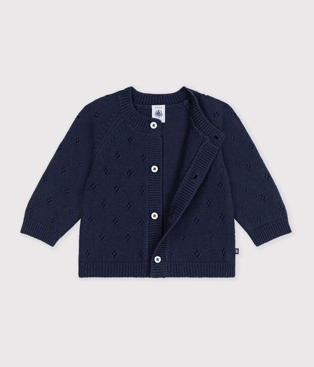 Babies' plain wool and cotton knit cardigan SOIR