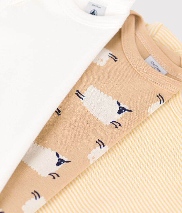 Babies' Sheep Themed Long-Sleeved Cotton Bodysuits - 3-Pack multicolor