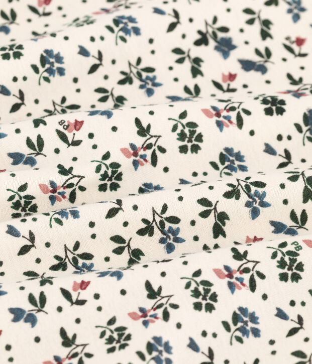 Girls' Long-Sleeved Floral Cotton T-Shirt Ecru/multicolor