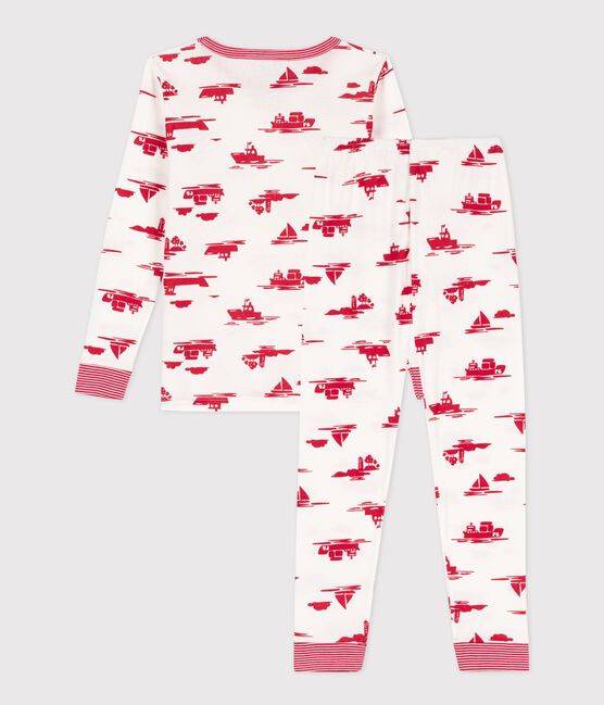 Children's Unisex Snugfit Cotton Pyjamas MARSHMALLOW white/PEPS red