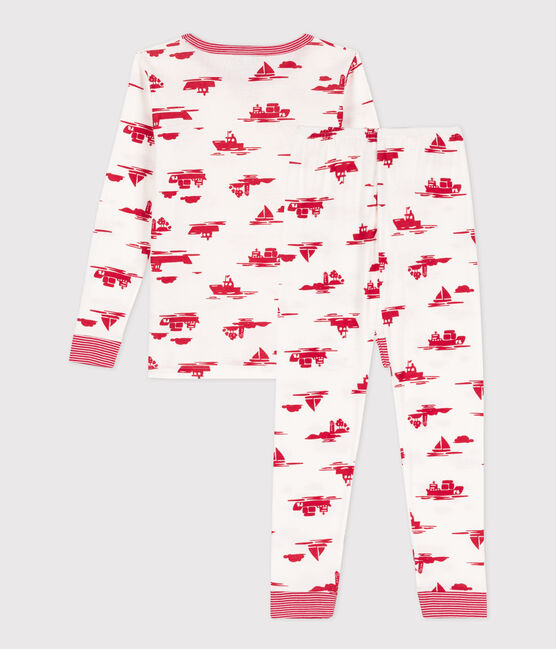Children's Unisex Snugfit Cotton Pyjamas MARSHMALLOW white/PEPS red