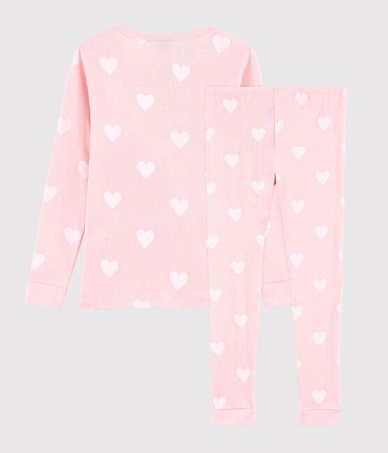 Girls' Snugfit Pink Heart Pattern Organic Cotton Pyjamas MINOIS pink/MARSHMALLOW white