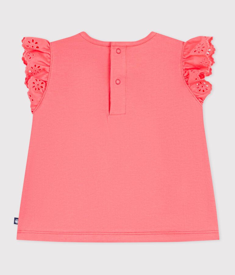 Babies' short-sleeved plain cotton T-shirt pink