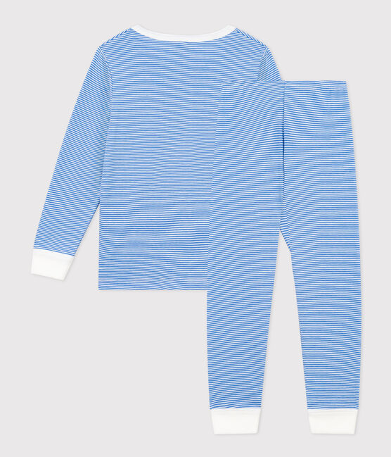 Children's Striped Cotton Pyjamas DELPHINIUM /MARSHMALLOW