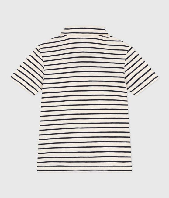 Children's short-sleeved stripy cotton polo shirt AVALANCHE white/SMOKING blue