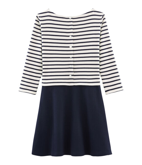 Women's Long-Sleeved Dress SMOKING blue/COQUILLE beige