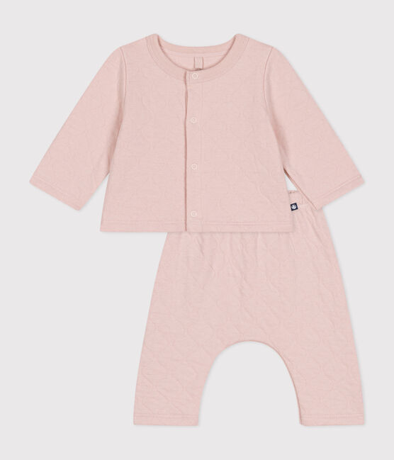 Babies' two-piece set in quilted tube knit SALINE pink