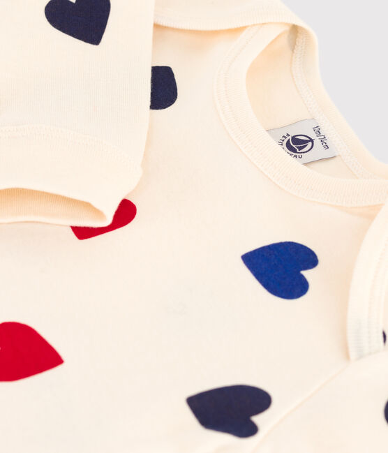Babies' Heart Patterned Footless Cotton Sleepsuit AVALANCHE white/MULTICO