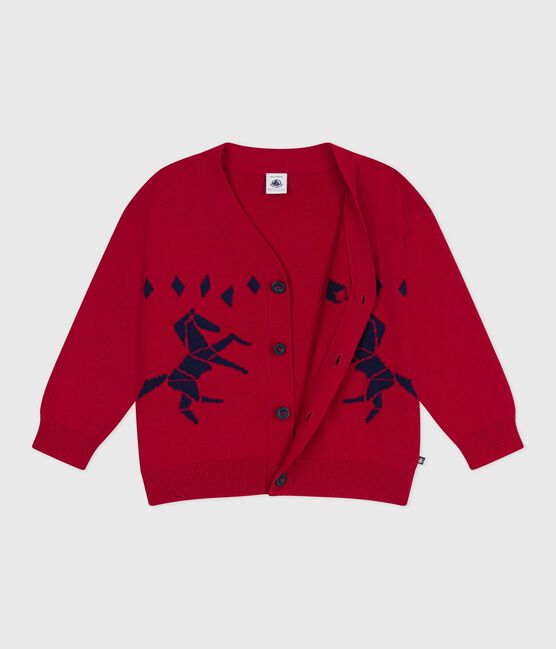 Children's wool and cotton cardigan with little motifs TERKUIT red/SOIR