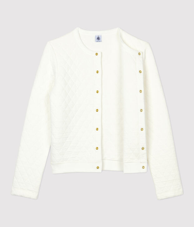 Women's Quilted Tube Knit Cardigan white